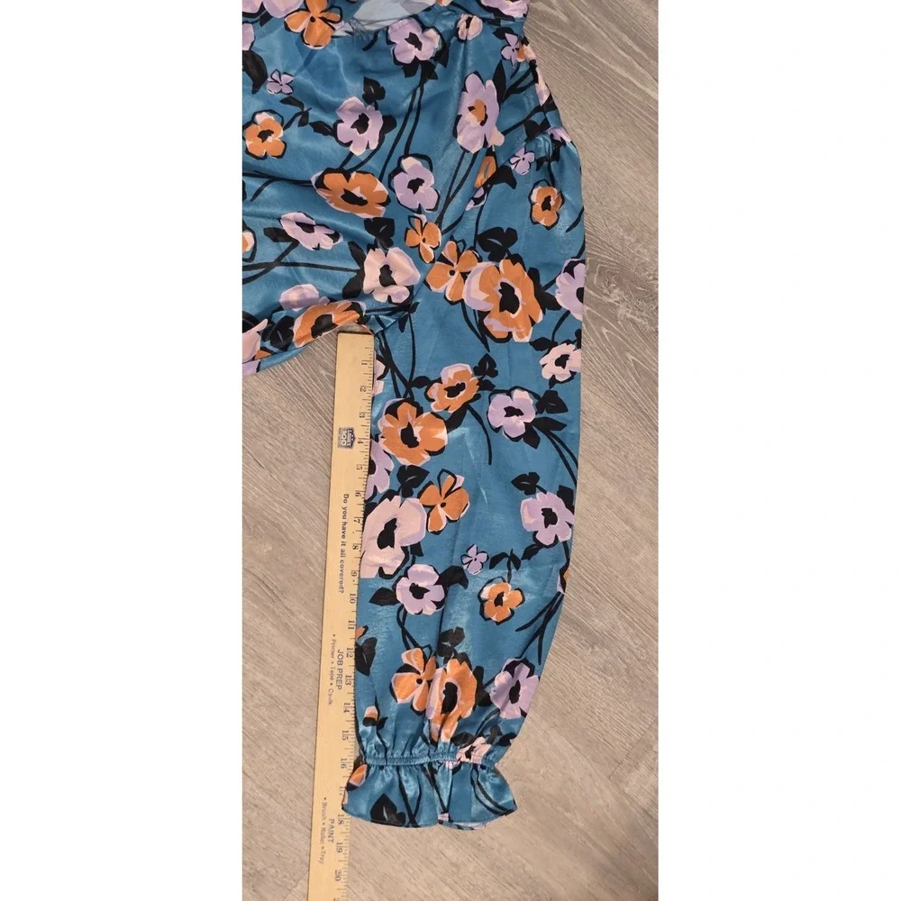 NWT FATE Women's Floral Long Sleeve Peasant Blouse Blue Orange‎ White Size 3XL